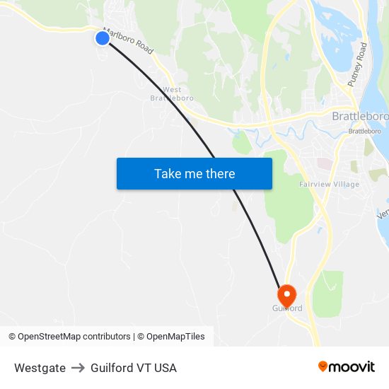 Westgate to Guilford VT USA map