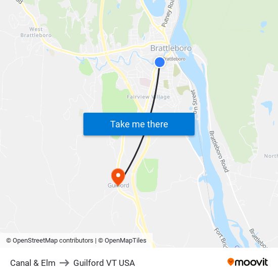 Canal & Elm to Guilford VT USA map