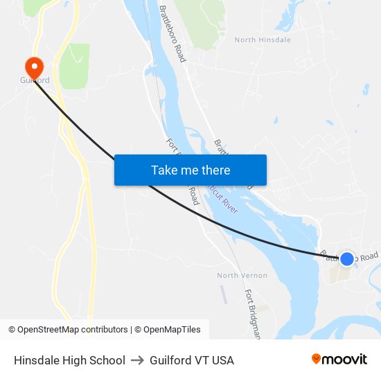 Hinsdale High School to Guilford VT USA map