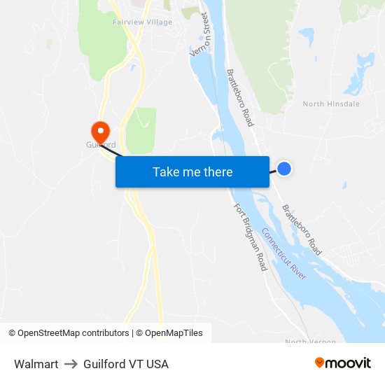 Walmart to Guilford VT USA map