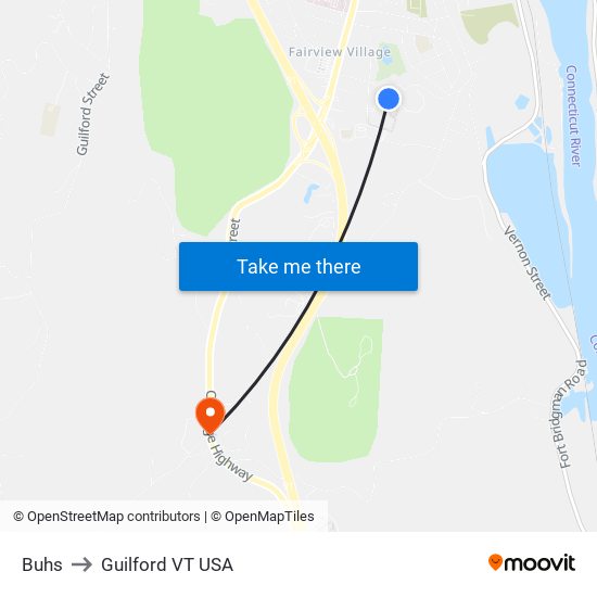 Buhs to Guilford VT USA map