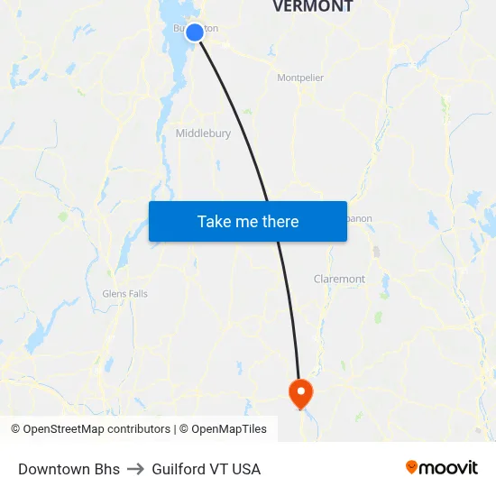 Downtown Bhs to Guilford VT USA map