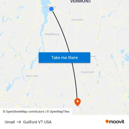 Umall to Guilford VT USA map