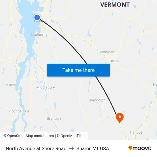 North Avenue at Shore Road to Sharon VT USA map