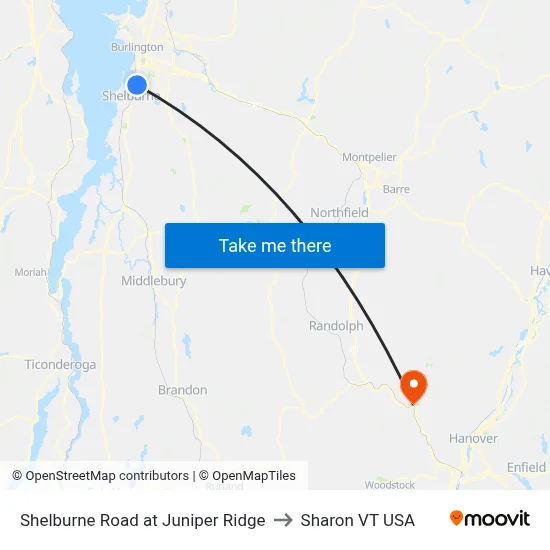 Shelburne Road at Juniper Ridge to Sharon VT USA map