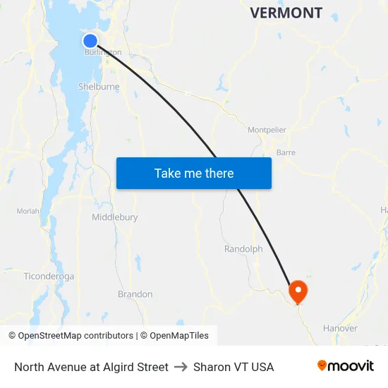North Avenue at Algird Street to Sharon VT USA map