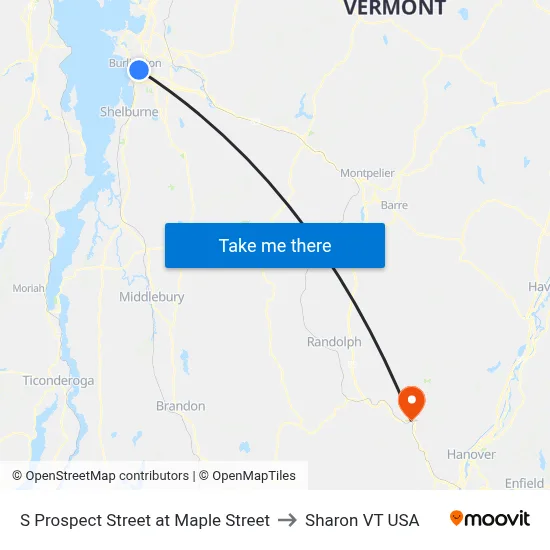 S Prospect Street at Maple Street to Sharon VT USA map