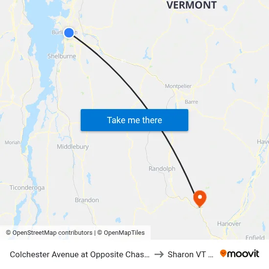 Colchester Avenue at Opposite Chase Street to Sharon VT USA map
