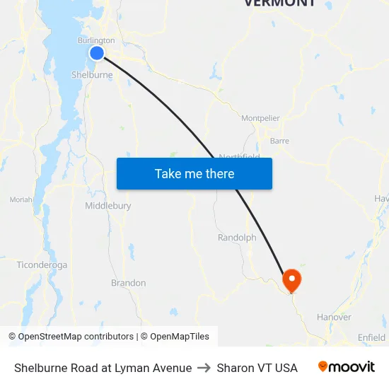 Shelburne Road at Lyman Avenue to Sharon VT USA map