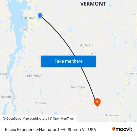 Essex Experience-Hannaford to Sharon VT USA map