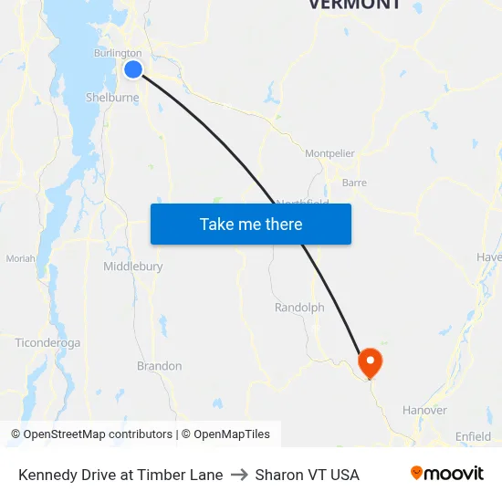 Kennedy Drive at Timber Lane to Sharon VT USA map