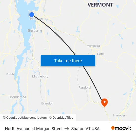 North Avenue at Morgan Street to Sharon VT USA map
