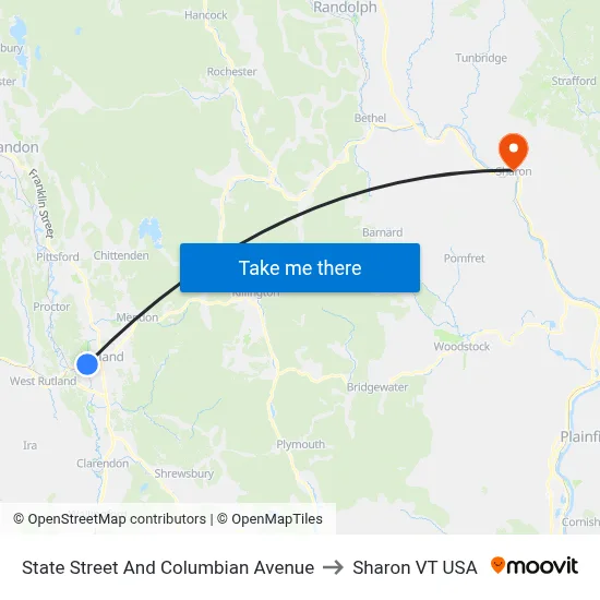 State Street And Columbian Avenue to Sharon VT USA map