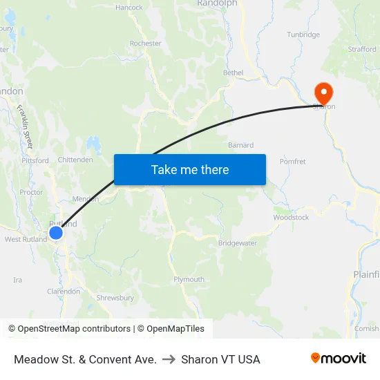 Meadow St. & Convent Ave. to Sharon VT USA map