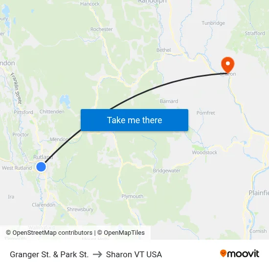 Granger St. & Park St. to Sharon VT USA map