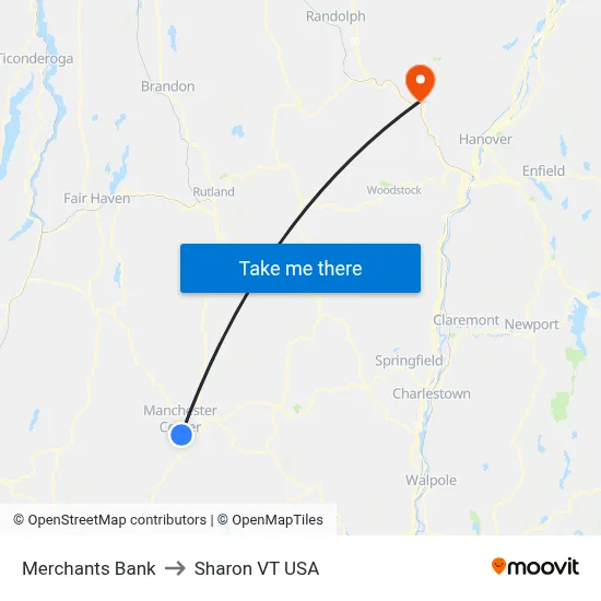 Merchants Bank to Sharon VT USA map