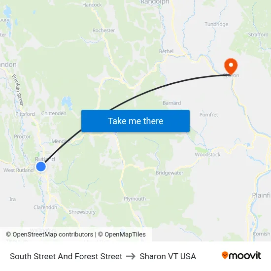 South Street And Forest Street to Sharon VT USA map