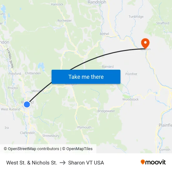 West St. & Nichols St. to Sharon VT USA map
