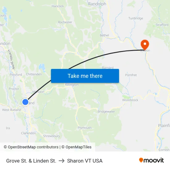 Grove St. & Linden St. to Sharon VT USA map