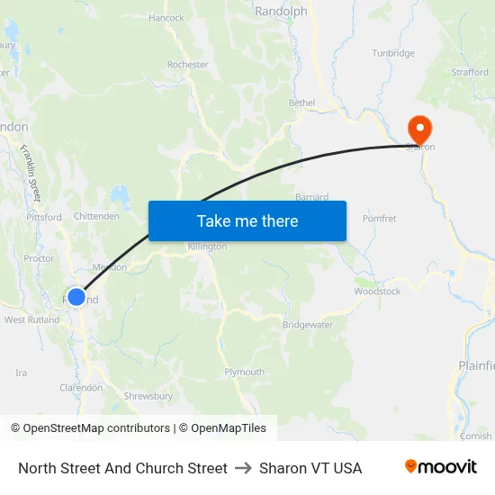 North Street And Church Street to Sharon VT USA map
