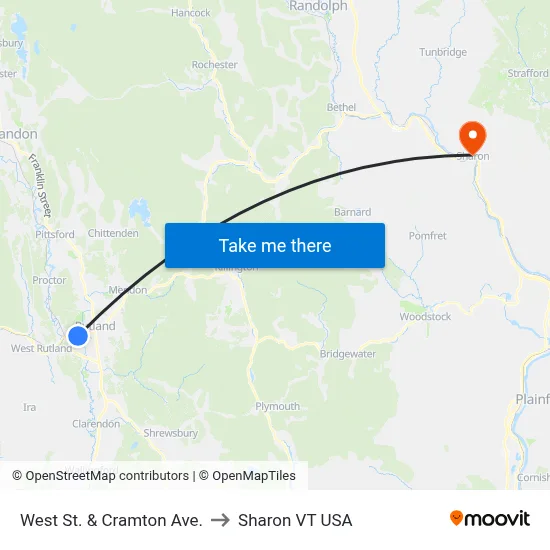 West St. & Cramton Ave. to Sharon VT USA map