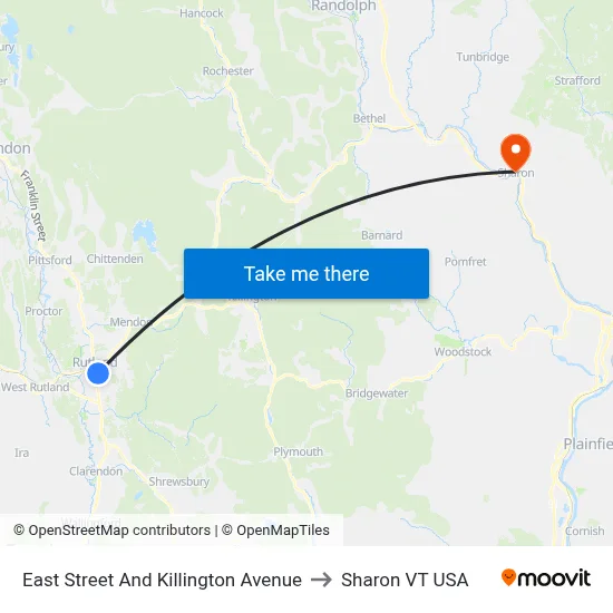 East Street And Killington Avenue to Sharon VT USA map