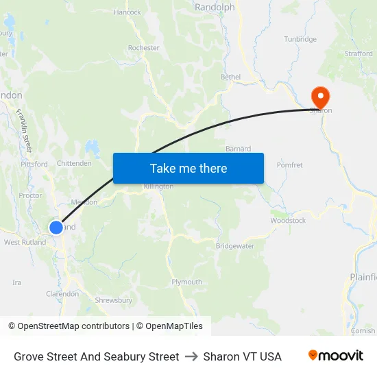 Grove Street And Seabury Street to Sharon VT USA map