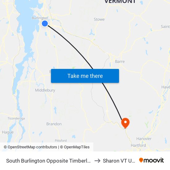 South Burlington Opposite Timberlane to Sharon VT USA map