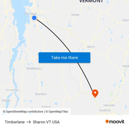 Timberlane to Sharon VT USA map