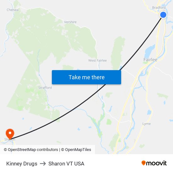 Kinney Drugs to Sharon VT USA map