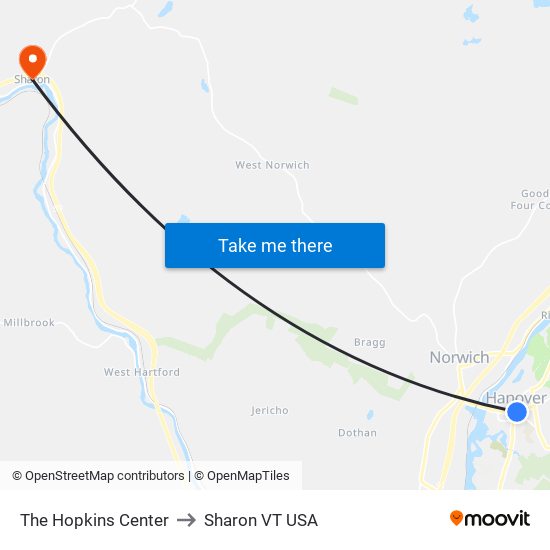 The Hopkins Center to Sharon VT USA map