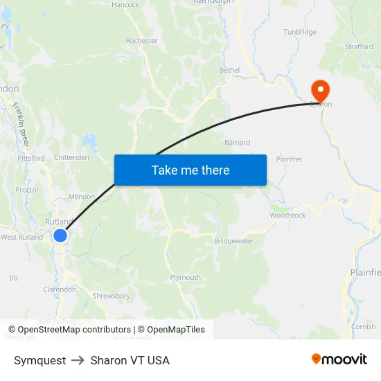 Symquest to Sharon VT USA map