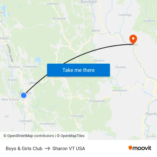 Boys & Girls Club to Sharon VT USA map