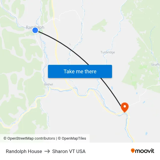 Randolph House to Sharon VT USA map