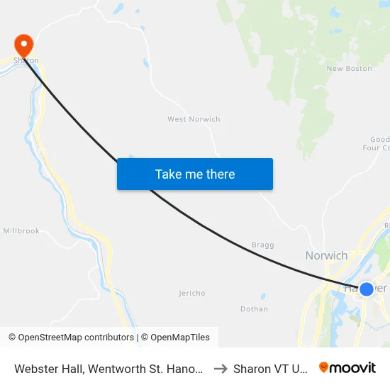 Webster Hall, Wentworth St. Hanover to Sharon VT USA map