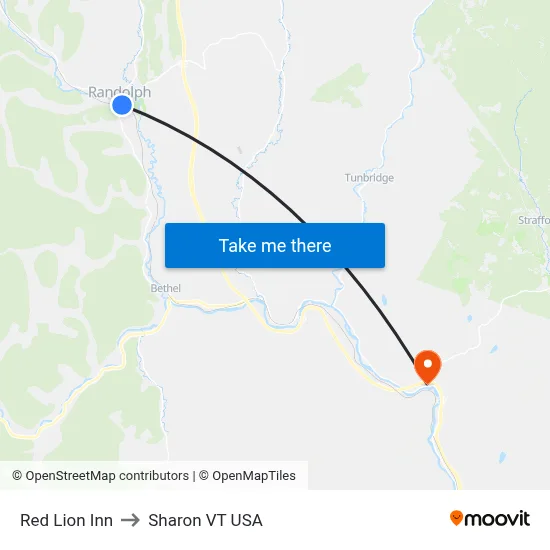 Red Lion Inn to Sharon VT USA map