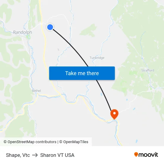 Shape, Vtc to Sharon VT USA map