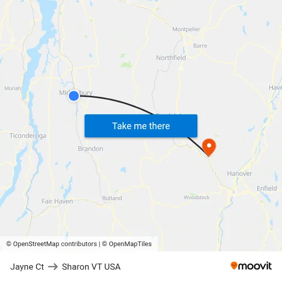Jayne Ct to Sharon VT USA map
