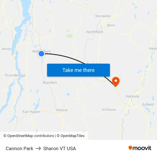 Cannon Park to Sharon VT USA map