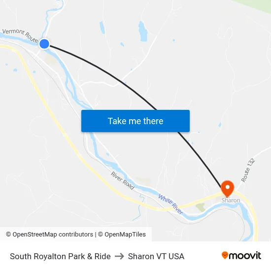 South Royalton Park & Ride to Sharon VT USA map