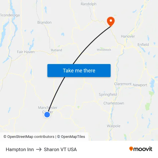 Hampton Inn to Sharon VT USA map