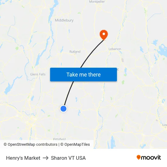 Henry's Market to Sharon VT USA map