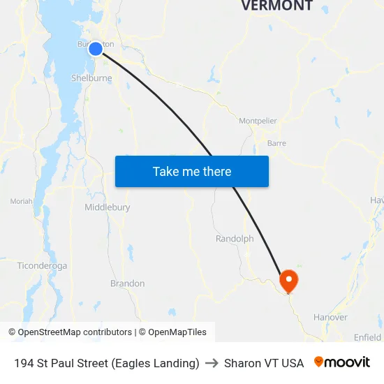 194 St Paul Street (Eagles Landing) to Sharon VT USA map