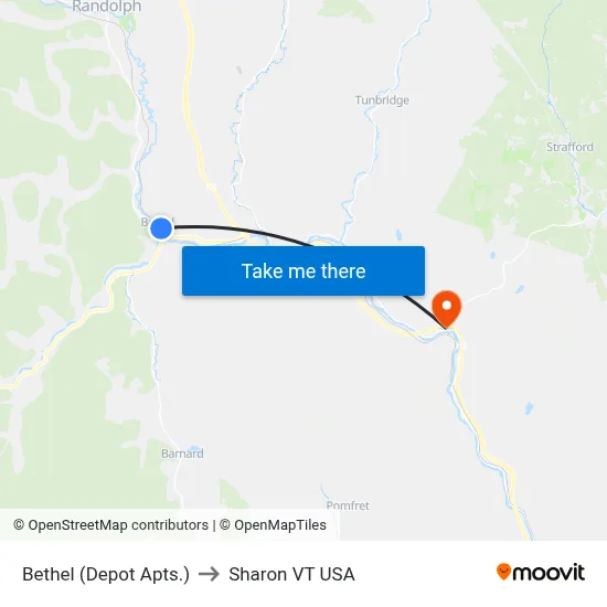 Bethel (Depot Apts.) to Sharon VT USA map