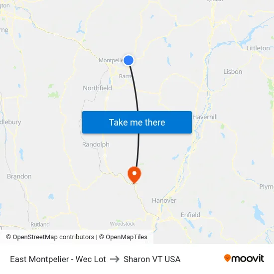 East Montpelier - Wec Lot to Sharon VT USA map