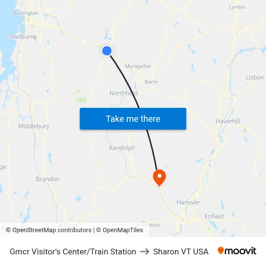 Gmcr Visitor's Center/Train Station to Sharon VT USA map