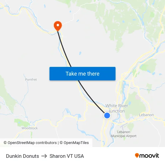 Dunkin Donuts to Sharon VT USA map