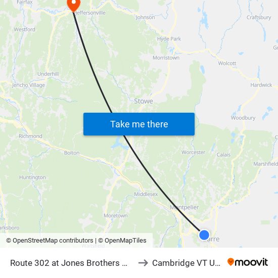 Route 302 at Jones Brothers Way to Cambridge VT USA map