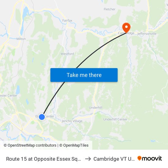 Route 15 at Opposite Essex Square to Cambridge VT USA map