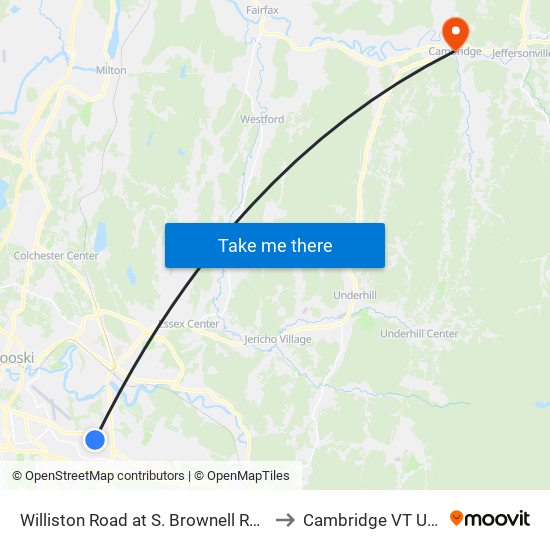 Williston Road at S. Brownell Road to Cambridge VT USA map